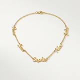 AVARA Custom Multiple Name Necklace with five names in gold