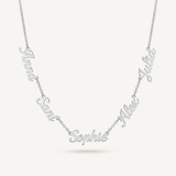 AVARA Custom Multiple Name Necklace with five names in silver