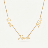 Three-name necklace example in gold